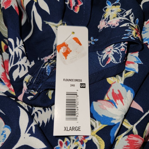 Chic Massini Blue Floral Navy Women's Dress Sz XL Drawstring Waist NWT - Picture 7 of 9